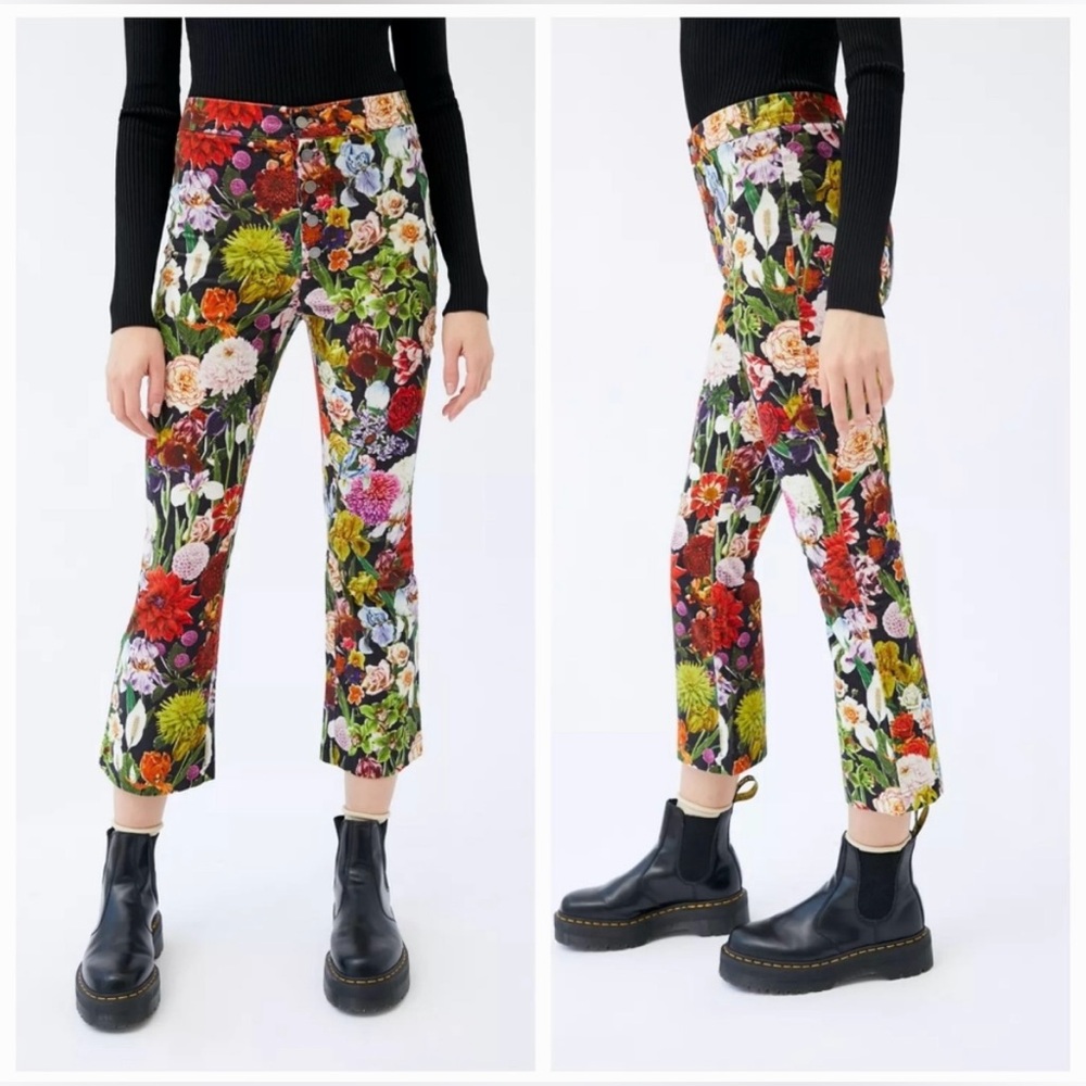 Urban Outfitters Size 0 Floral Kat Velvet High-Waisted Flare Pants Button Fly